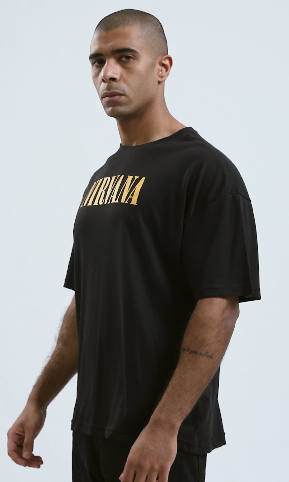 O188734 - Black Elbow Sleeves Slip On Solid Tee