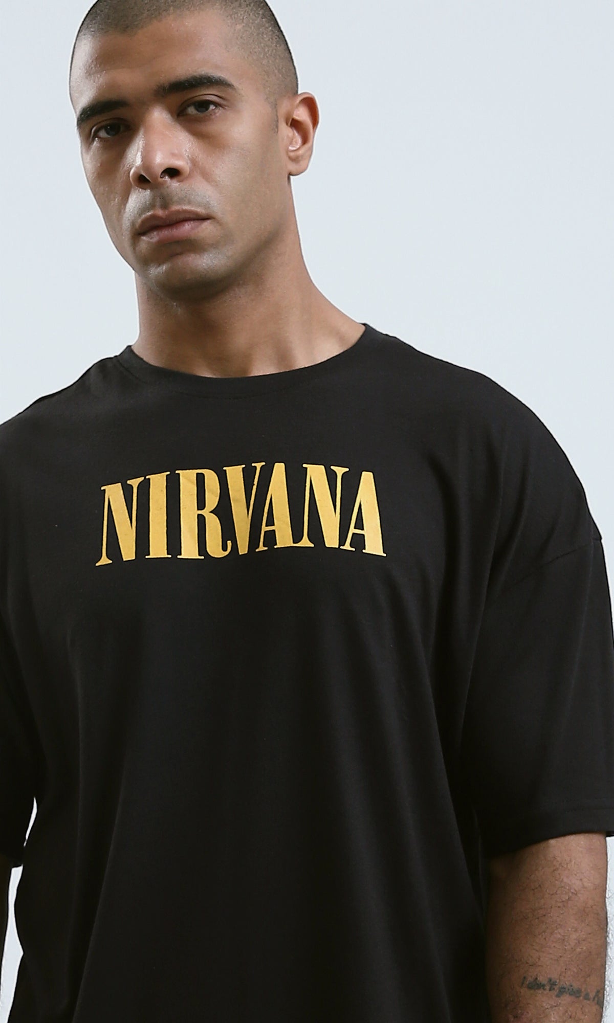 O188734 - Black Elbow Sleeves Slip On Solid Tee