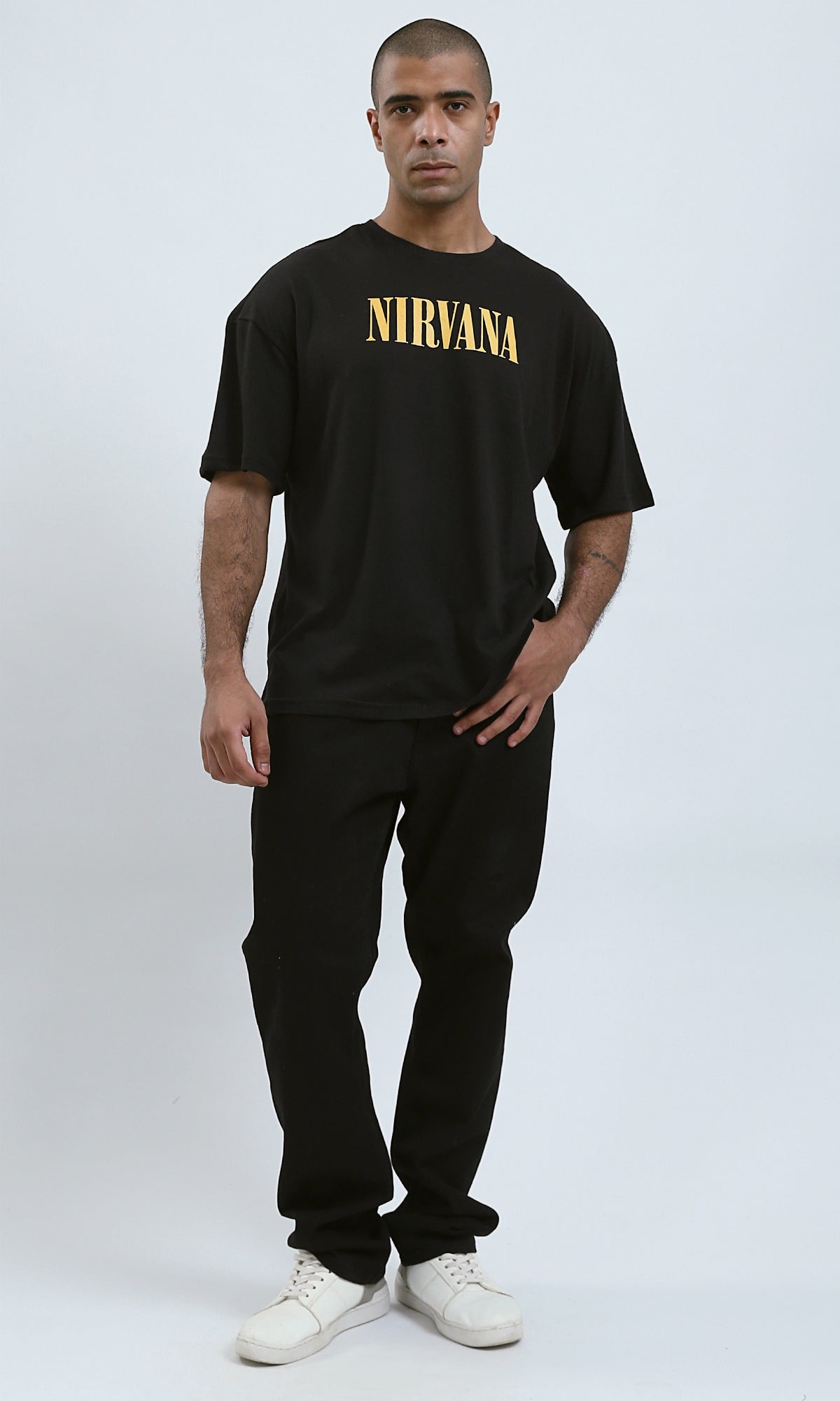 O188734 - Black Elbow Sleeves Slip On Solid Tee