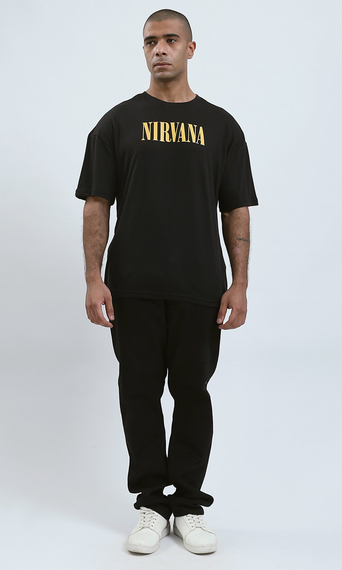 O188734 - Black Elbow Sleeves Slip On Solid Tee