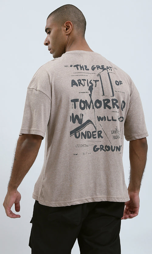 O188737 - Elbow-Sleeves Printed "Artist" Pastel Beige Tee