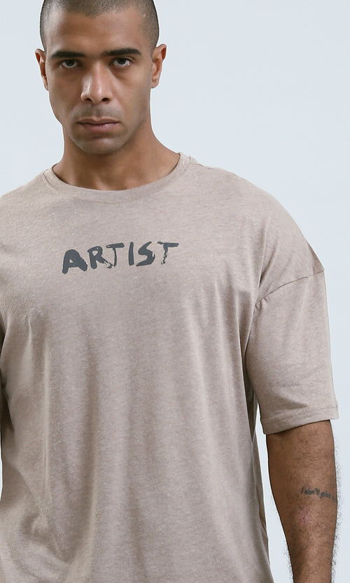 O188737 - Elbow-Sleeves Printed "Artist" Pastel Beige Tee