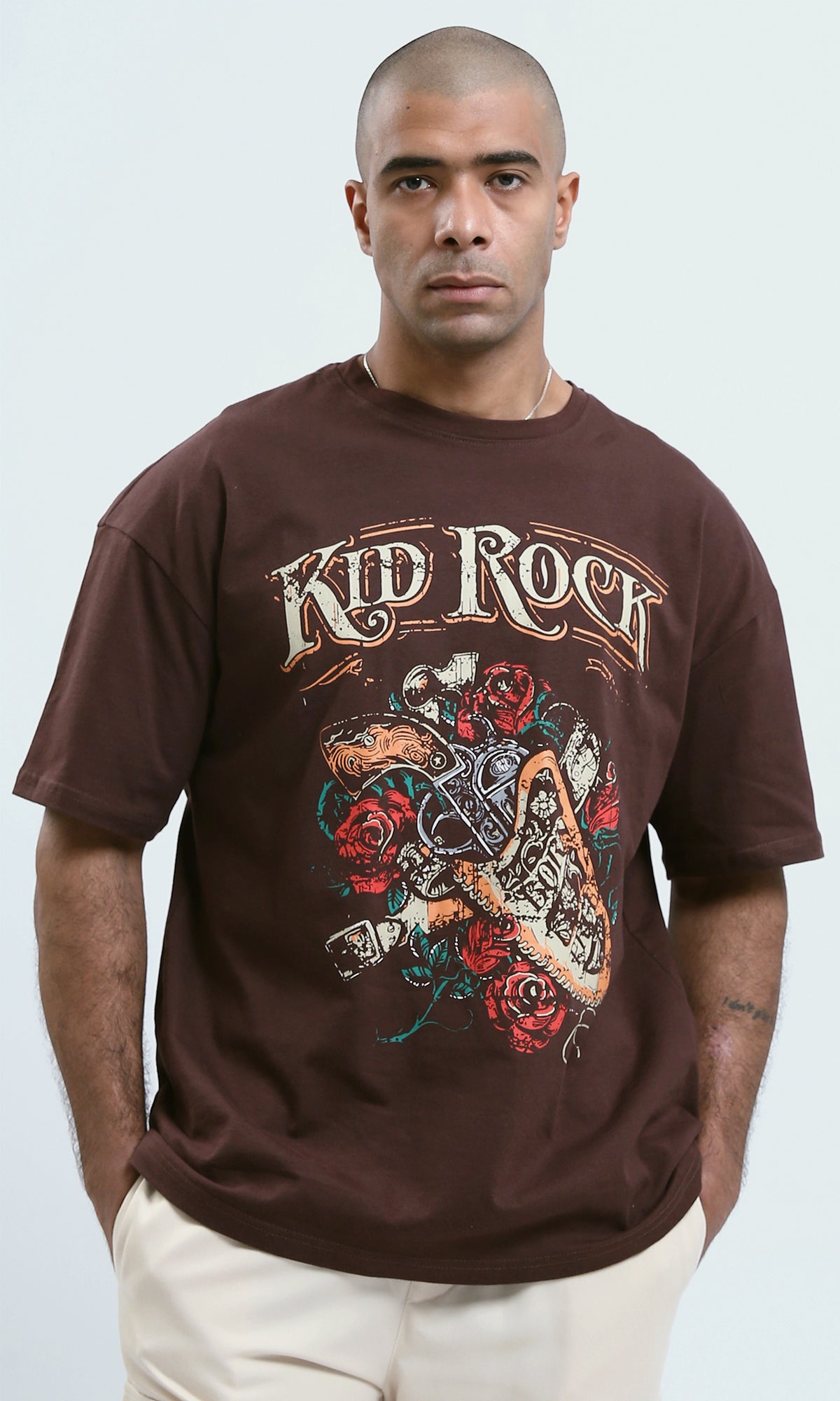 o188743 - "Kid Rock" Dark Brown Elbow Sleeves Printed Tee