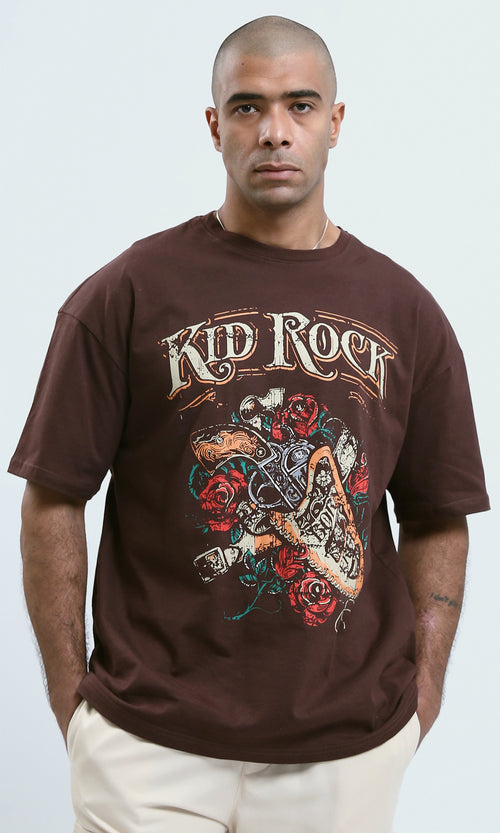 o188743 - "Kid Rock" Dark Brown Elbow Sleeves Printed Tee