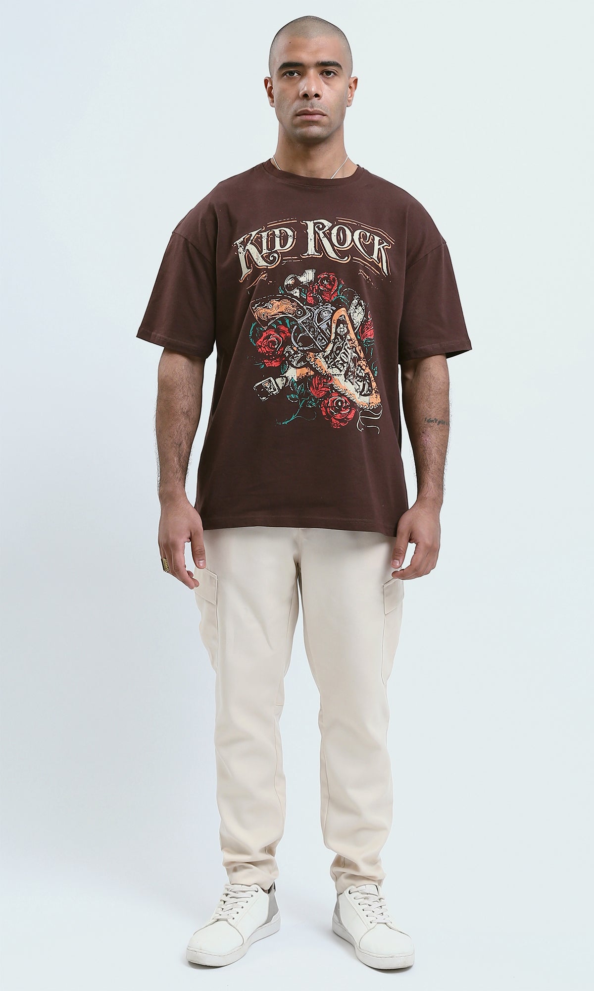 o188743 - "Kid Rock" Dark Brown Elbow Sleeves Printed Tee