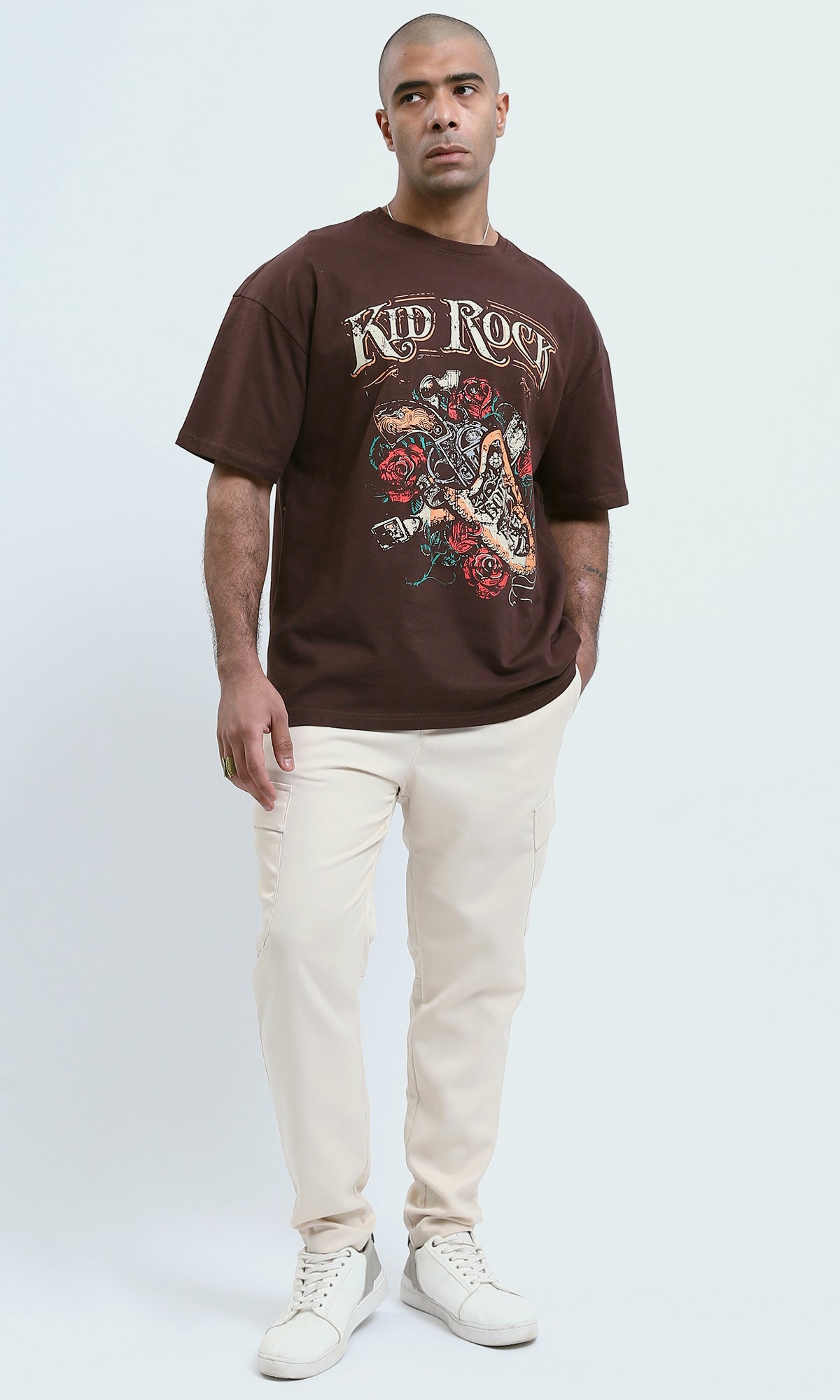 o188743 - "Kid Rock" Dark Brown Elbow Sleeves Printed Tee
