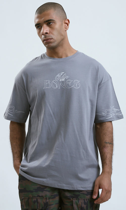 O188744 - Grey Slip On Printed Tee with Round Neck