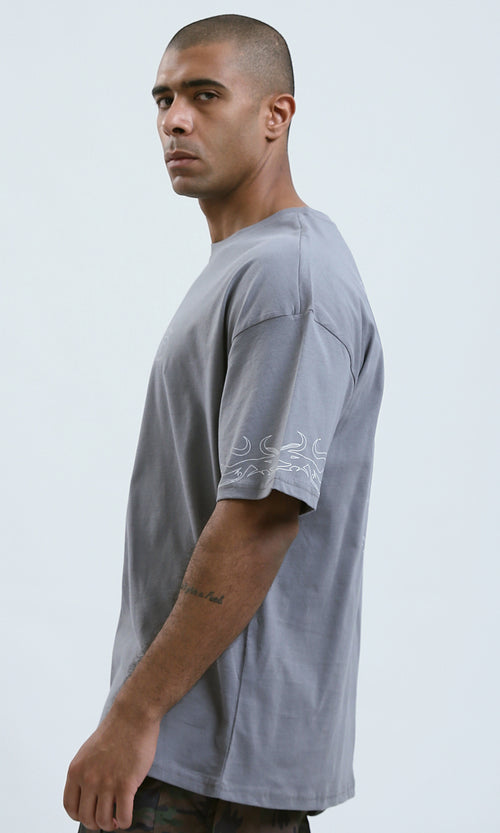O188744 - Grey Slip On Printed Tee with Round Neck