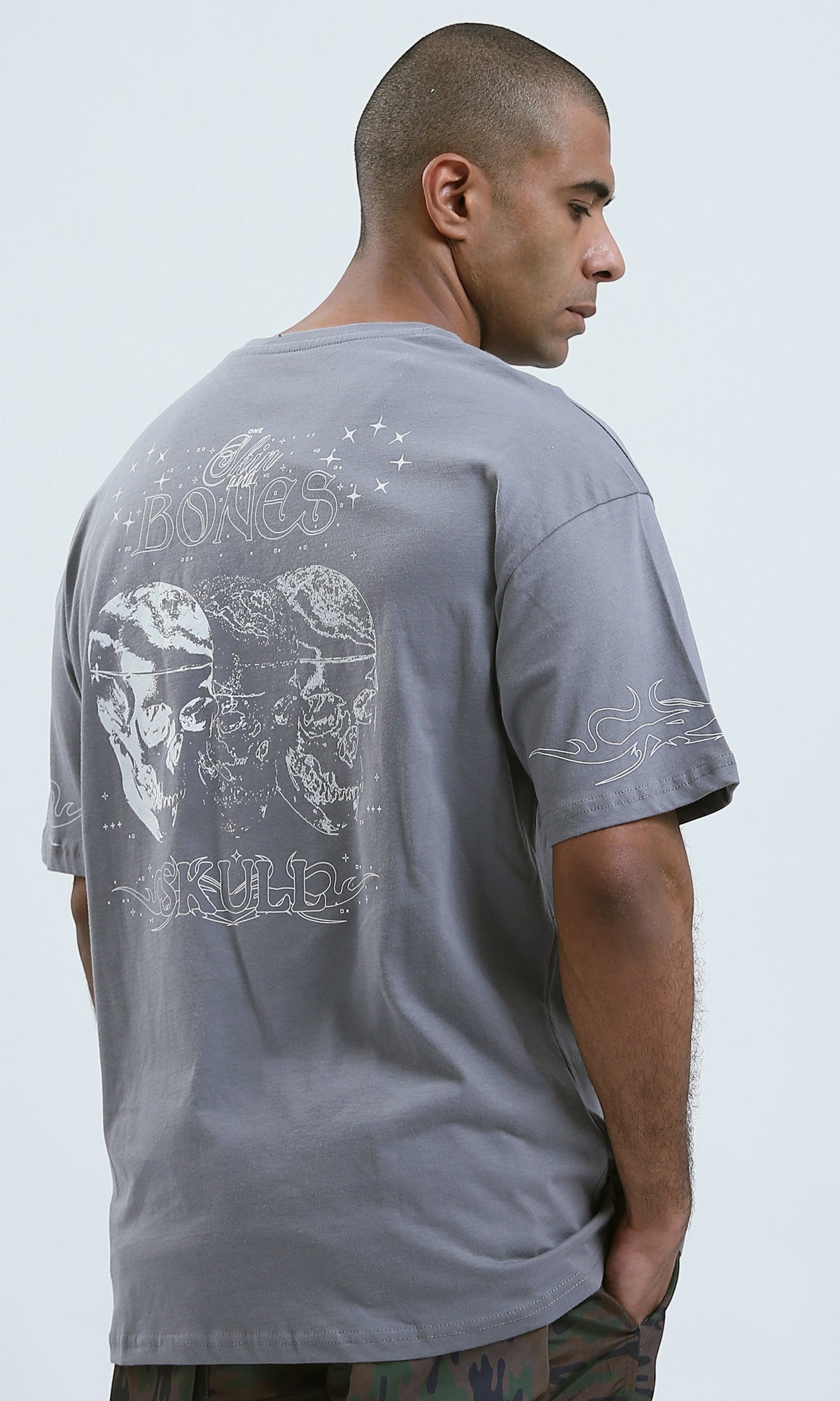 O188744 - Grey Slip On Printed Tee with Round Neck