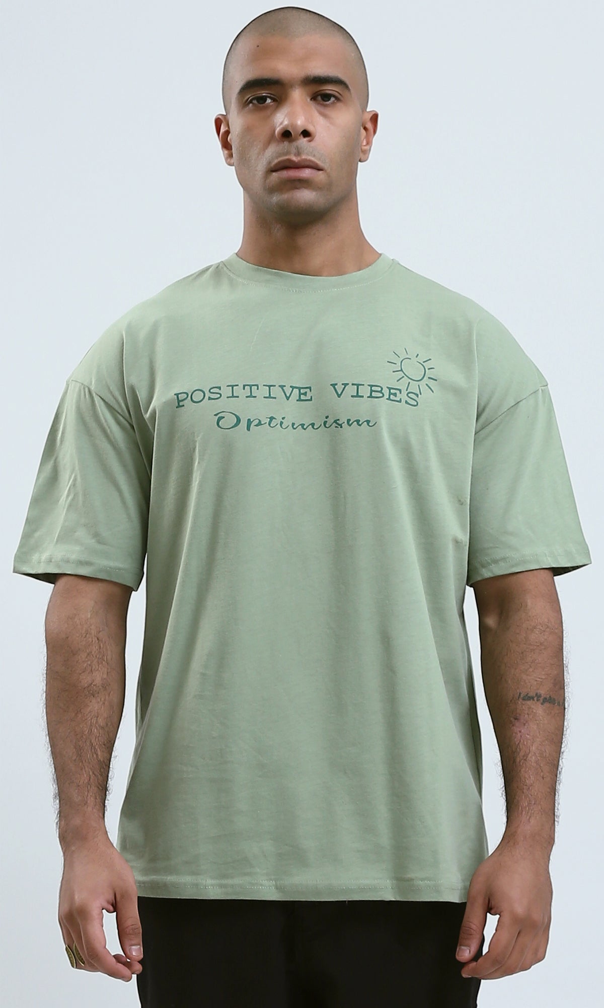 o188746 - Olive Elbow-Sleeves Tee with Round Neck