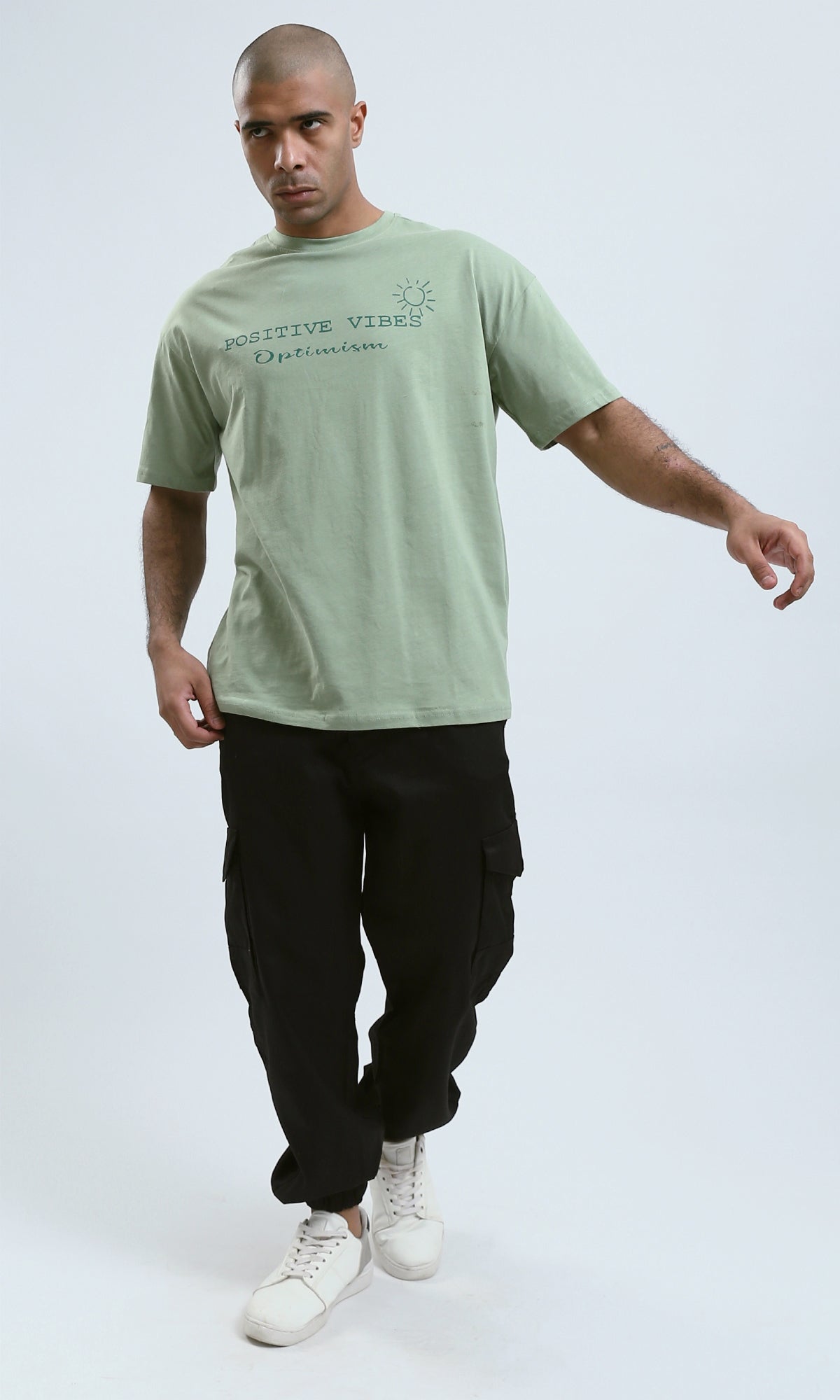 o188746 - Olive Elbow-Sleeves Tee with Round Neck
