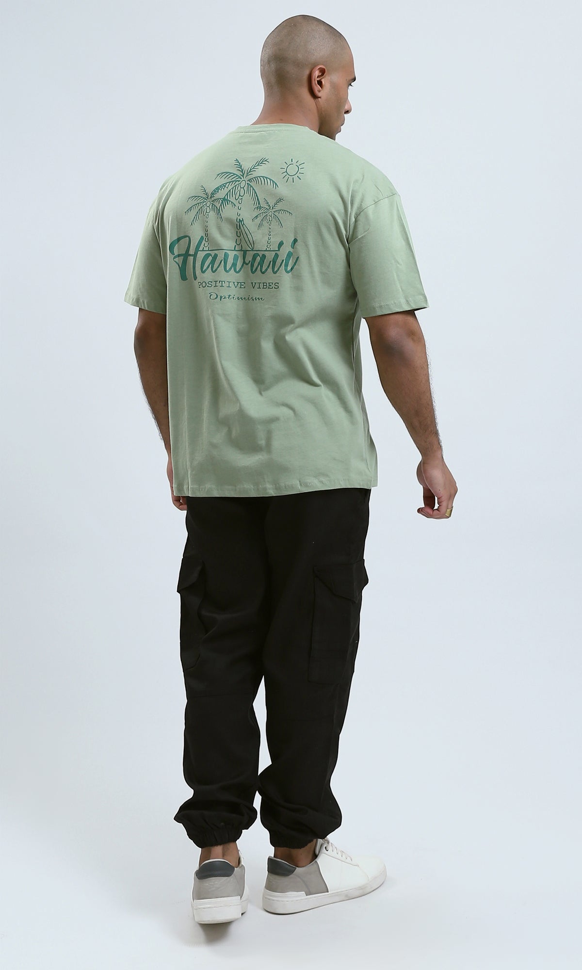 o188746 - Olive Elbow-Sleeves Tee with Round Neck