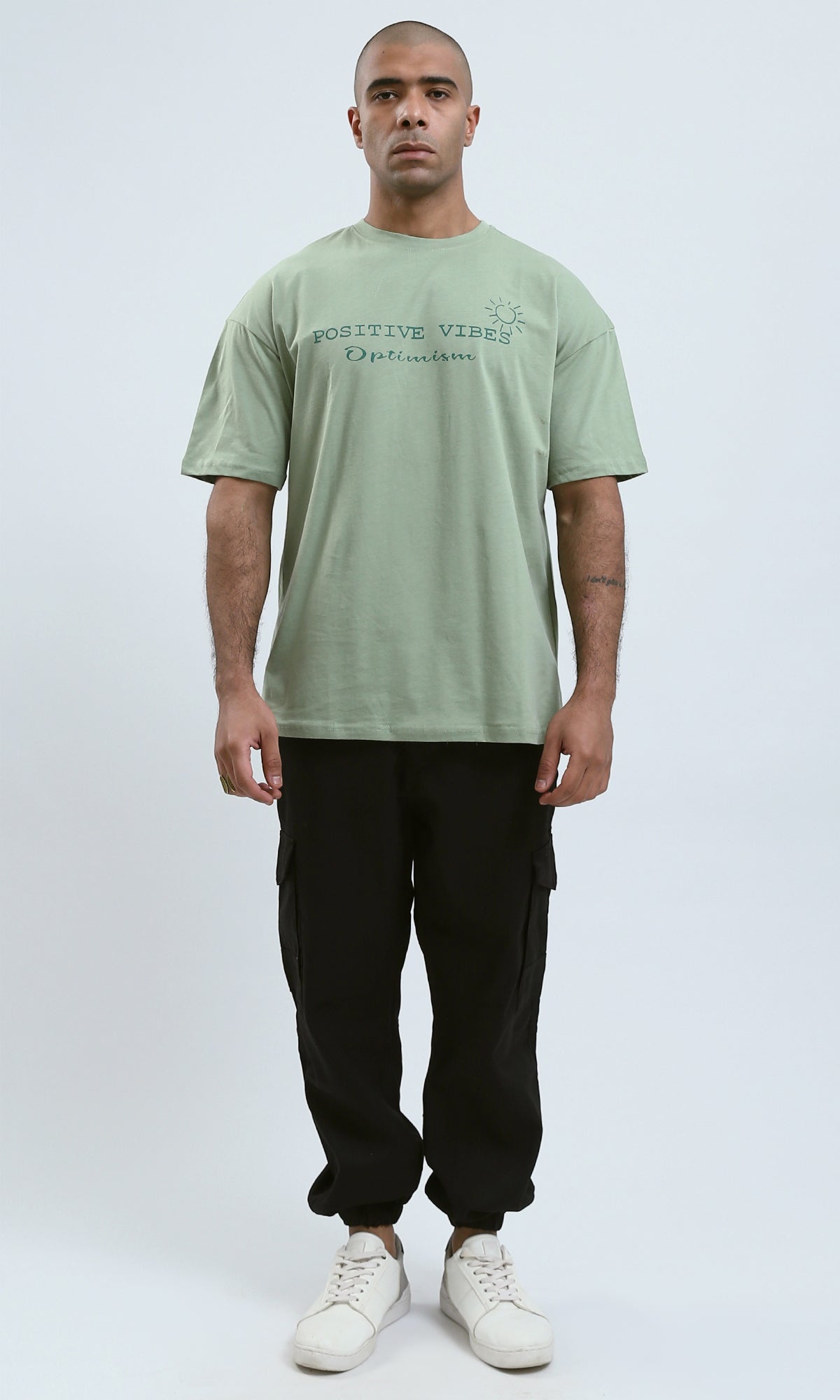 o188746 - Olive Elbow-Sleeves Tee with Round Neck