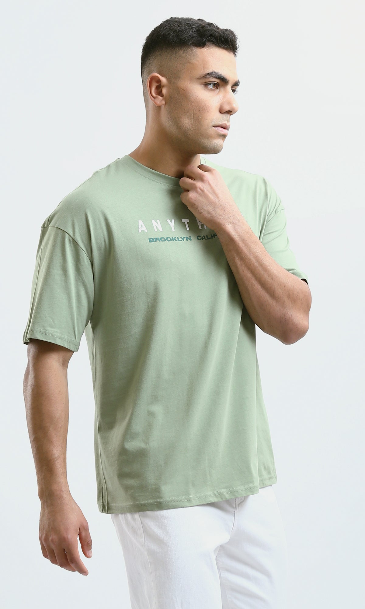 O188747 Printed "Anything" Light Olive Mix Tee