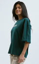 O189246 Relaxed Fit Printed "Self Love" Forest Green Tee