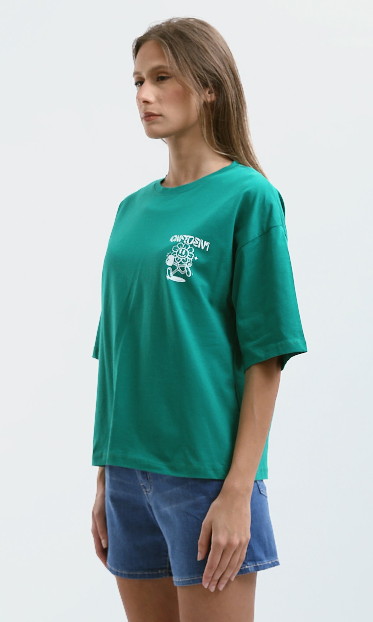 O189247 Casual Relaxed Fit Green Seafoam Long Tee
