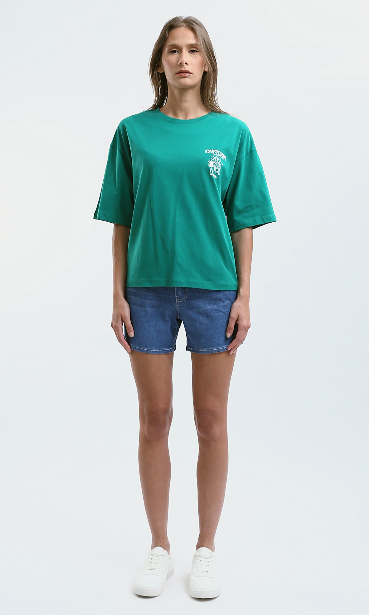 O189247 Casual Relaxed Fit Green Seafoam Long Tee