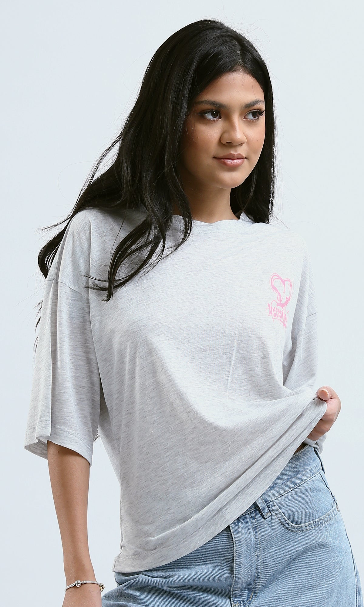 O189250 Lightweight Heather Light Grey Elbow-Sleeves Tee