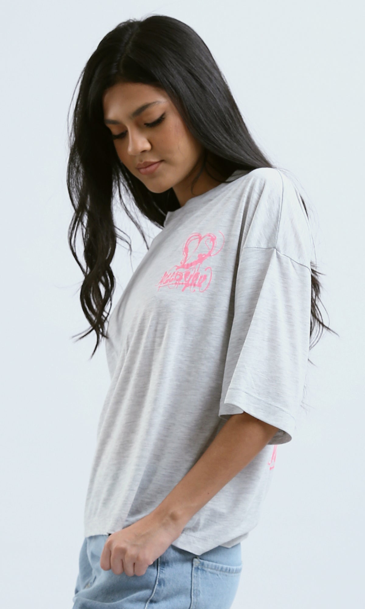 O189250 Lightweight Heather Light Grey Elbow-Sleeves Tee