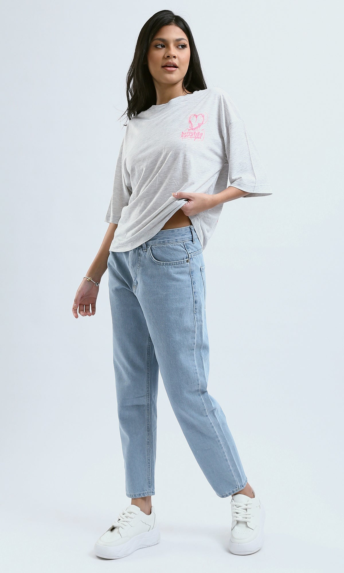 O189250 Lightweight Heather Light Grey Elbow-Sleeves Tee