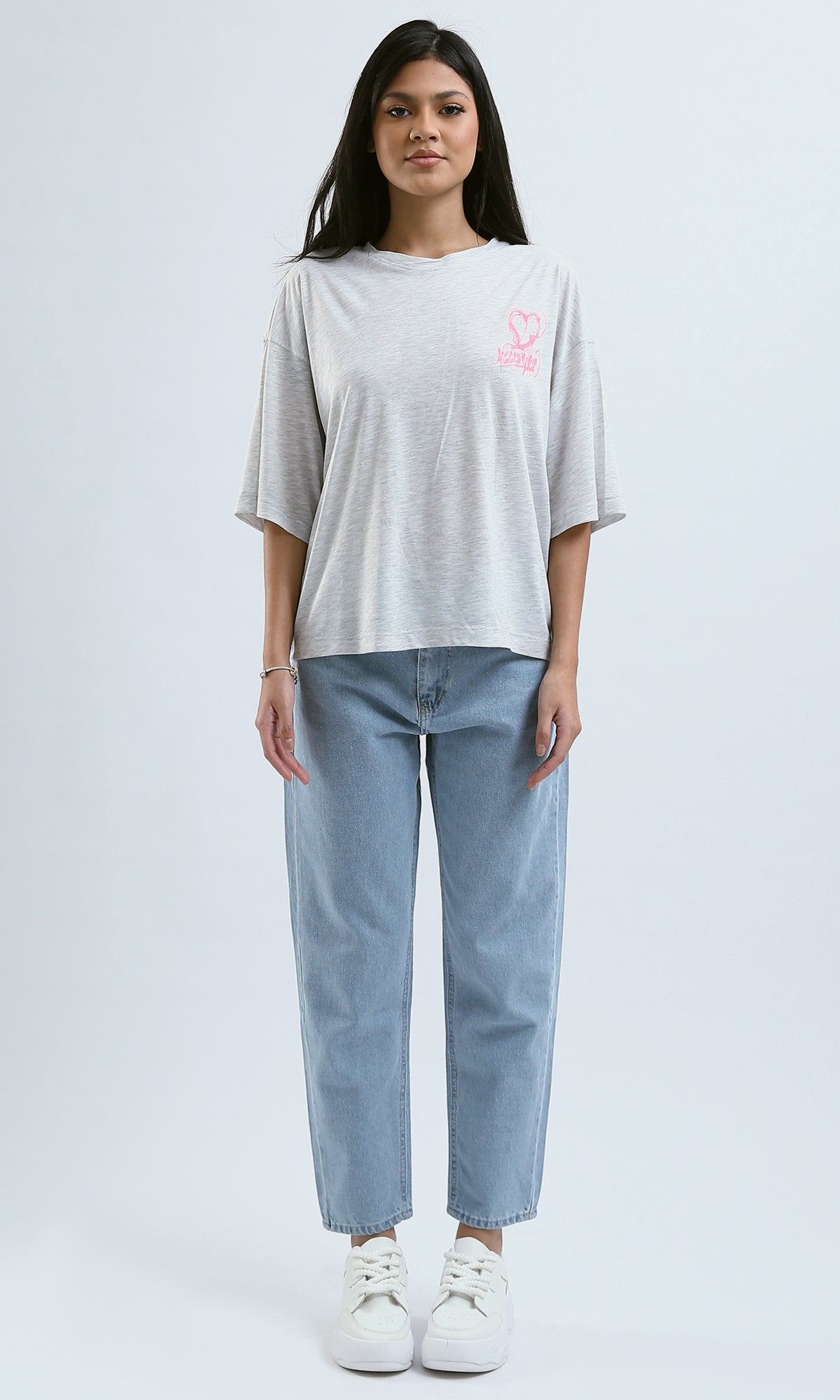 O189250 Lightweight Heather Light Grey Elbow-Sleeves Tee