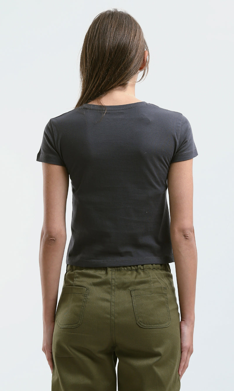 O189253 Slip On Relaxed Fit Printed ''Paradise Dark Grey Tee