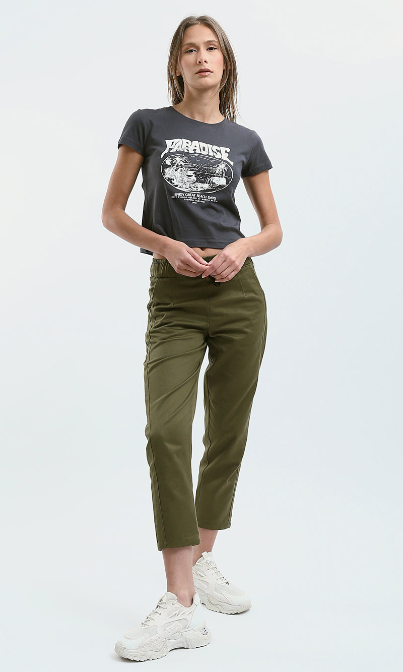 O189253 Slip On Relaxed Fit Printed ''Paradise Dark Grey Tee