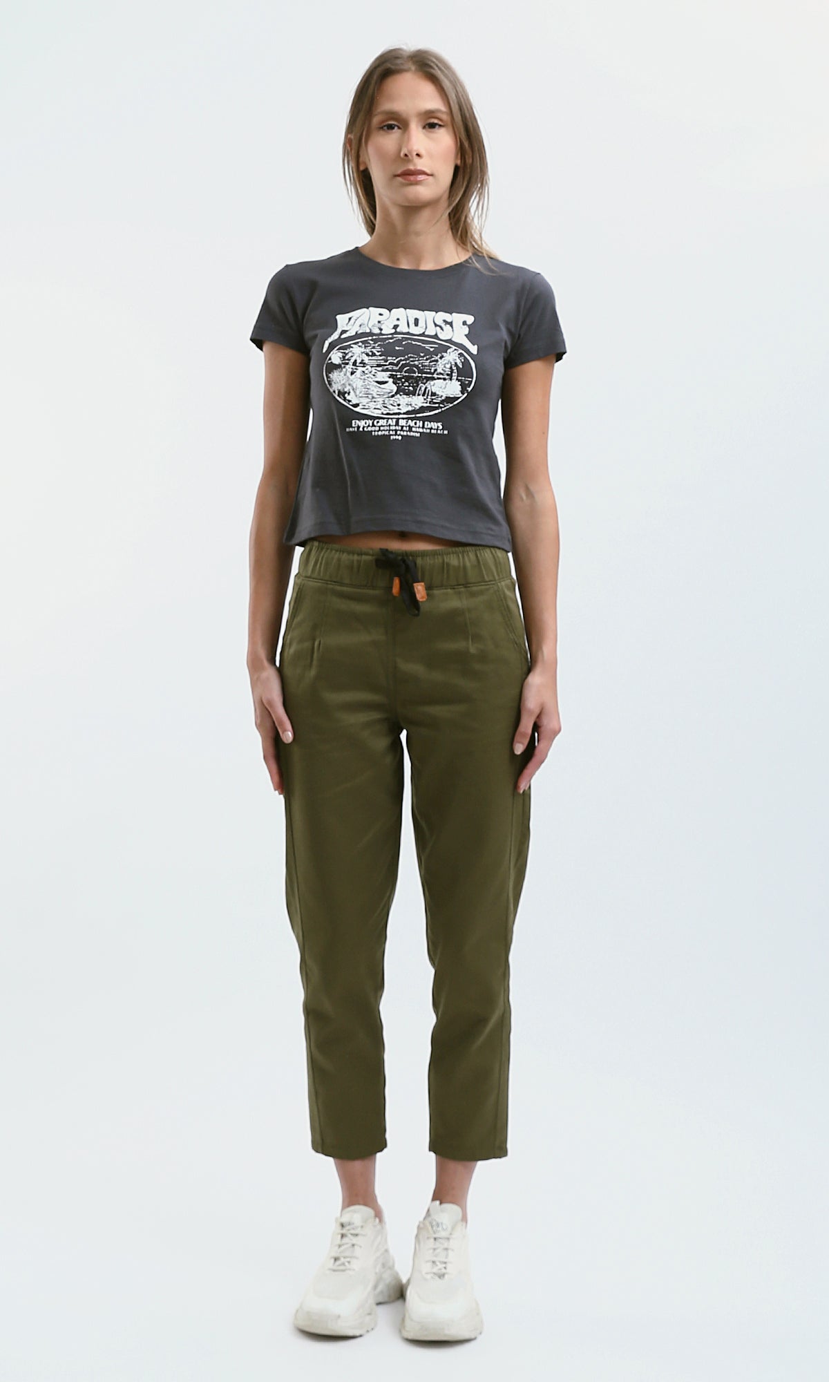 O189253 Slip On Relaxed Fit Printed ''Paradise Dark Grey Tee