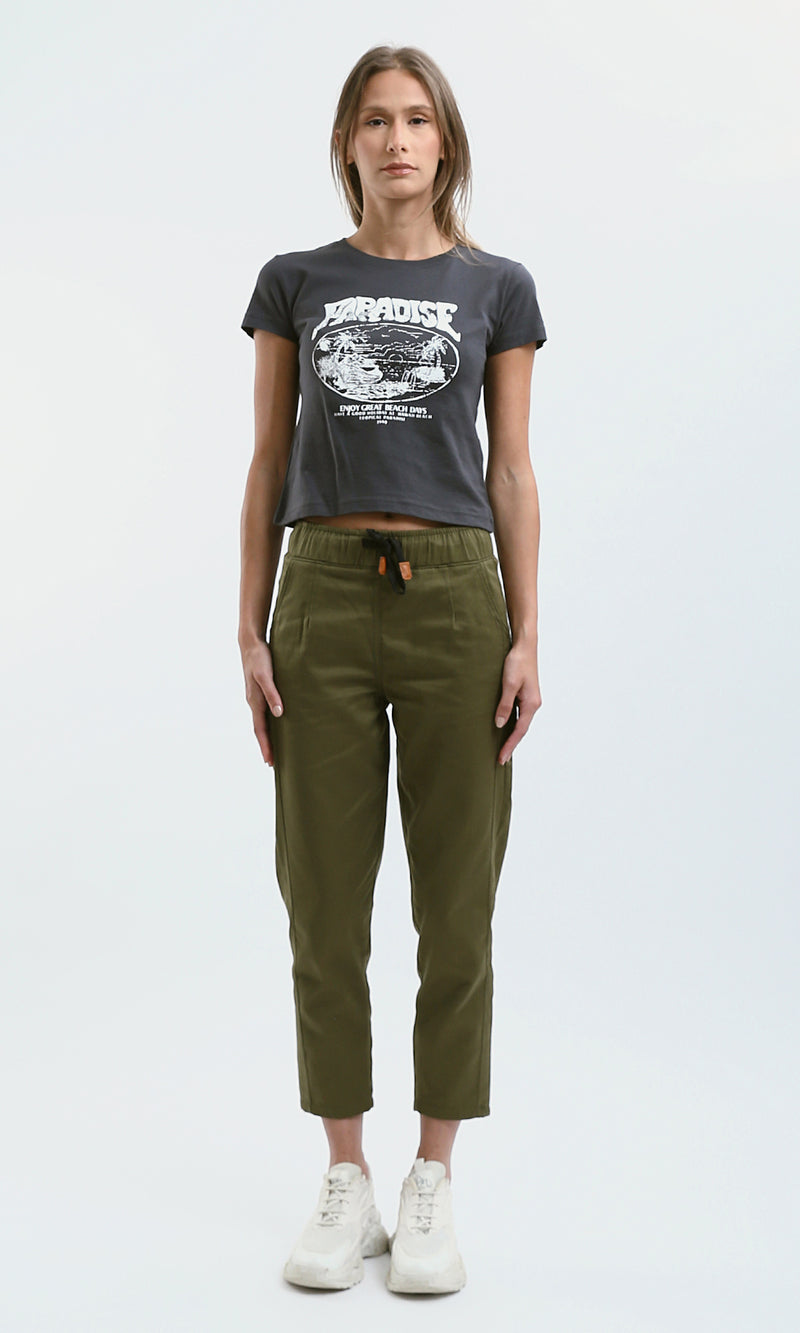 O189253 Slip On Relaxed Fit Printed ''Paradise Dark Grey Tee