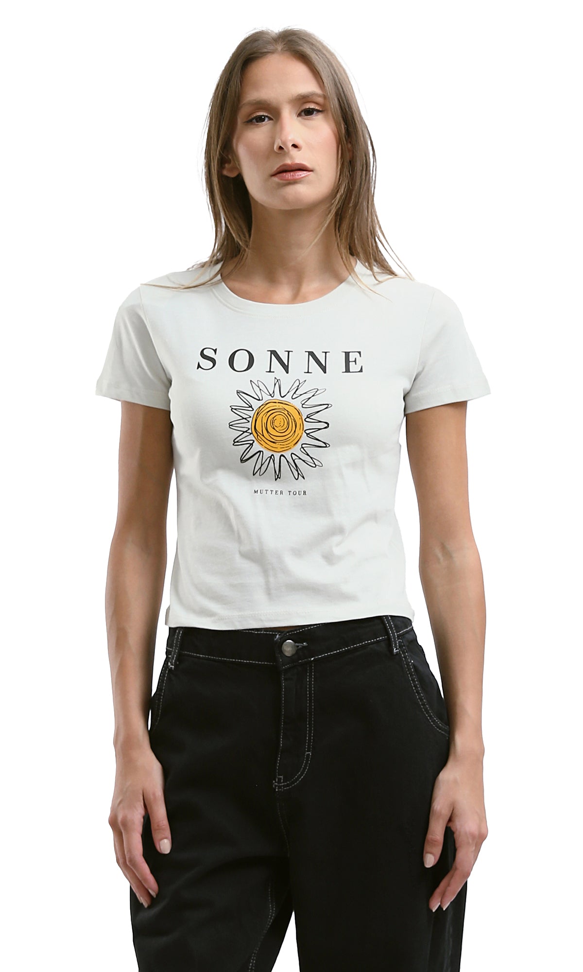 O189258 Printed "Sonne" Short Sleeves Regular Fit Tee - Off-White