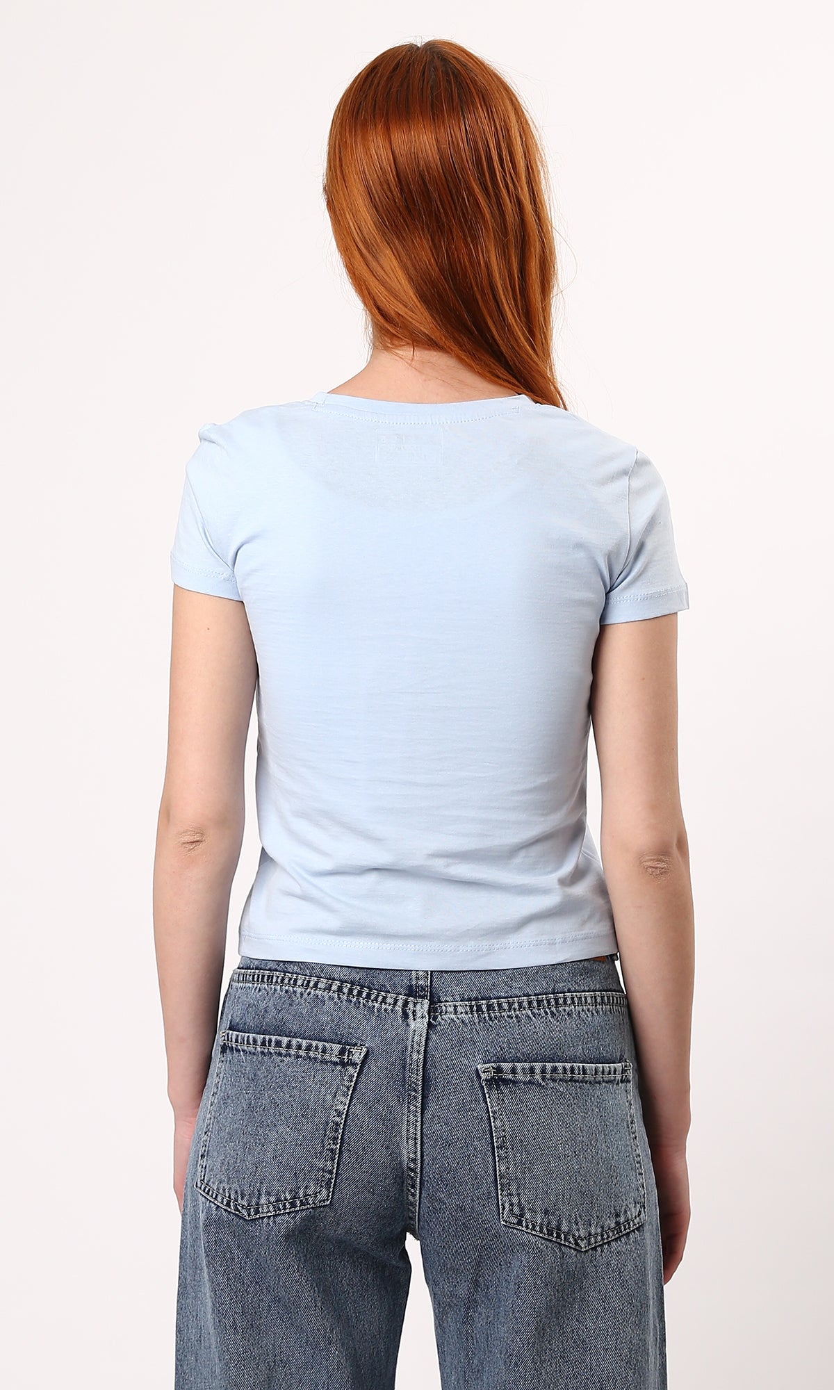 O189260 Front Print Light Blue Short Sleeves Tee