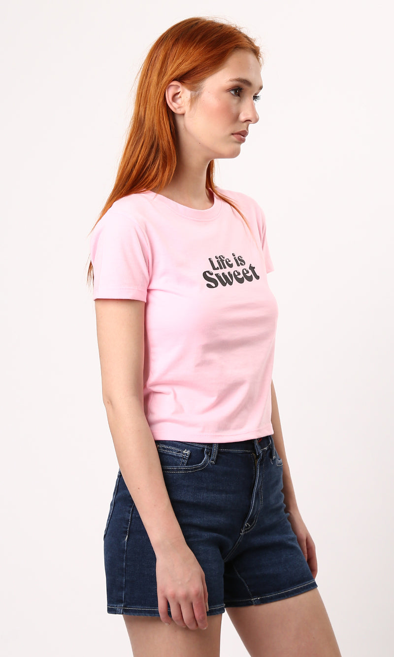 O189261 Front & Back Print "Life Is Sweet" Dark Rose Tee