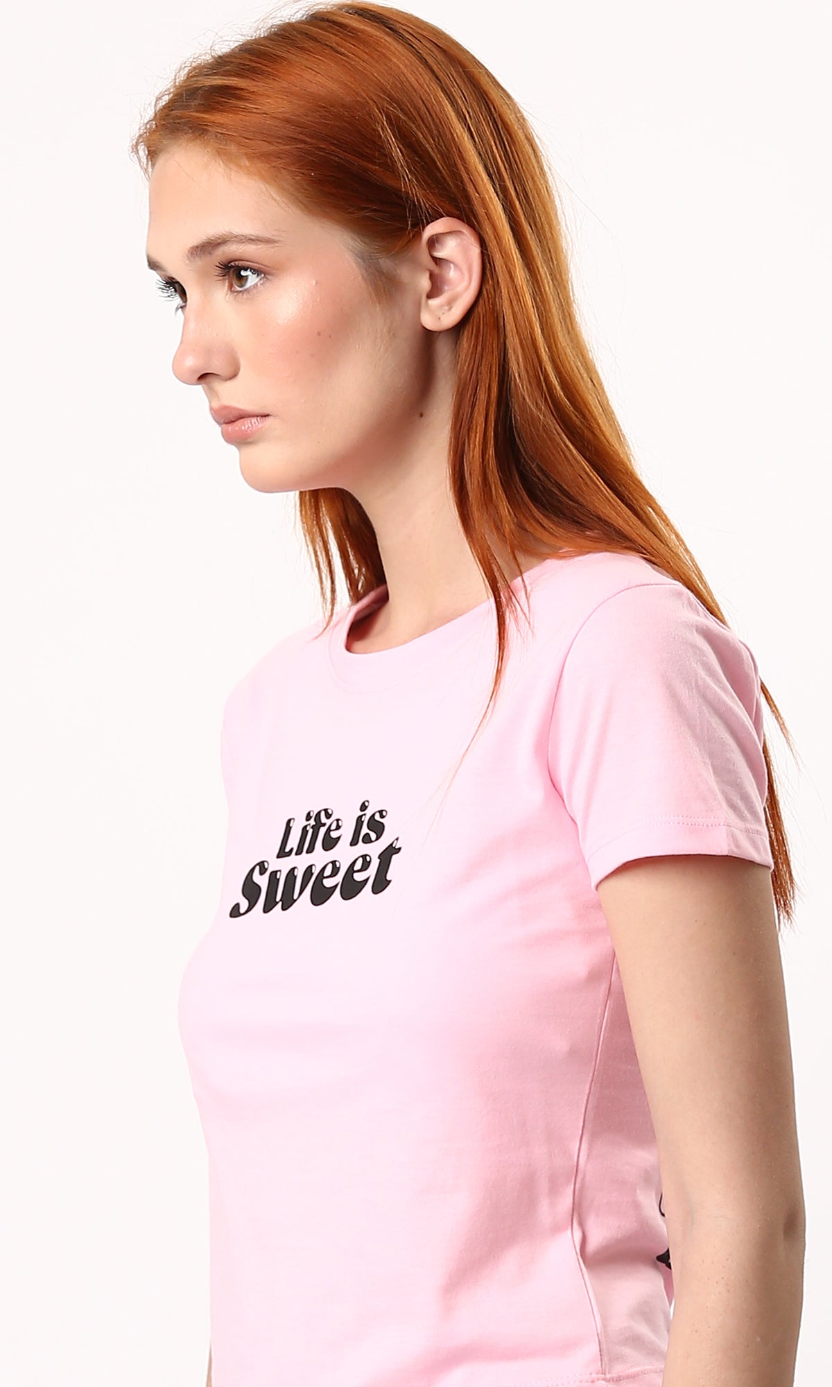 O189261 Front & Back Print "Life Is Sweet" Dark Rose Tee