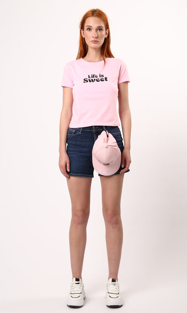 O189261 Front & Back Print "Life Is Sweet" Dark Rose Tee