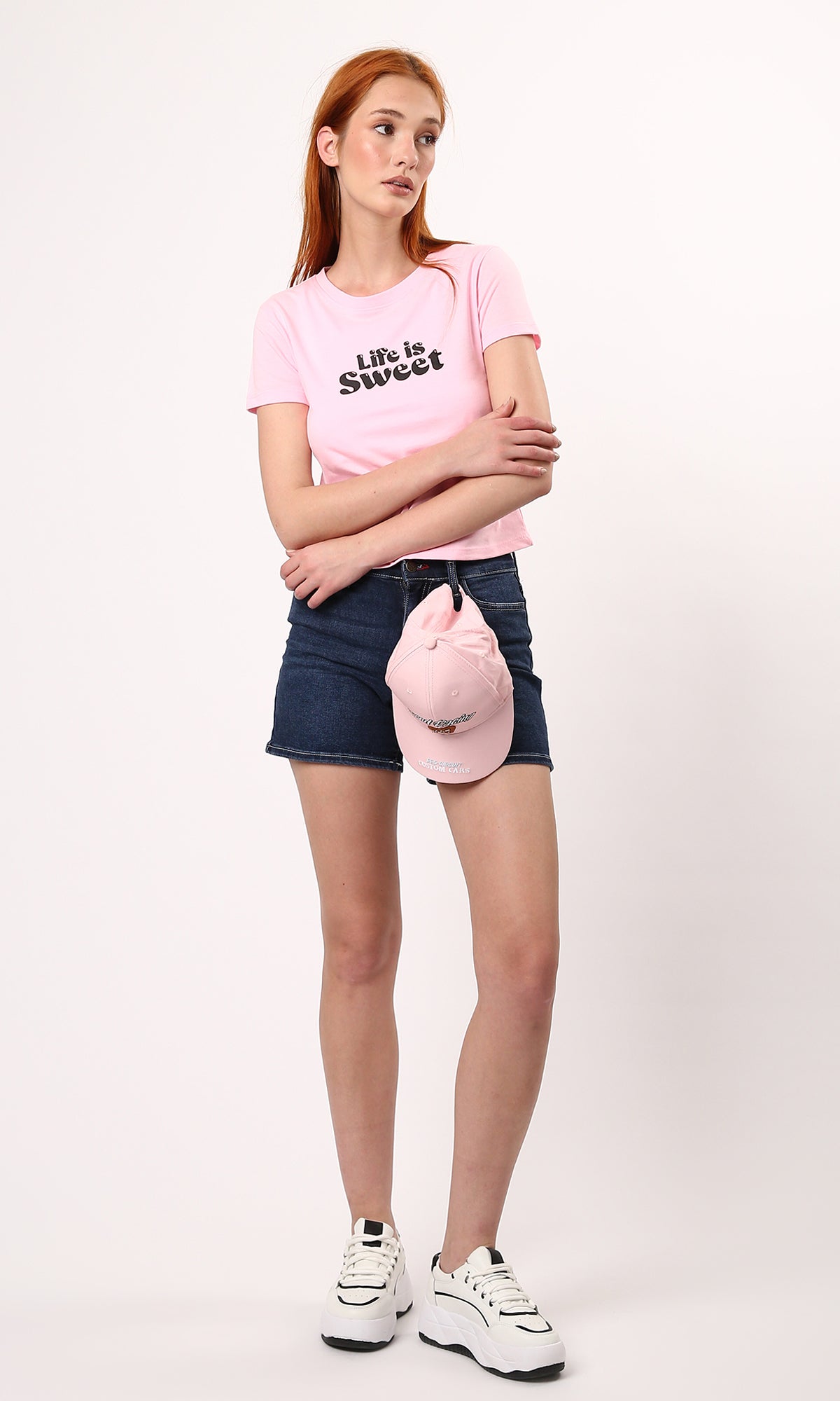O189261 Front & Back Print "Life Is Sweet" Dark Rose Tee