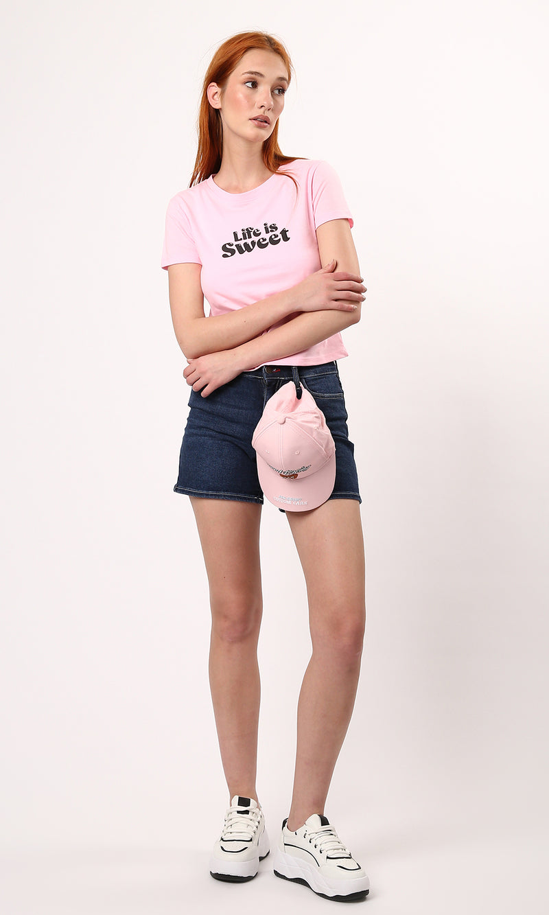 O189261 Front & Back Print "Life Is Sweet" Dark Rose Tee