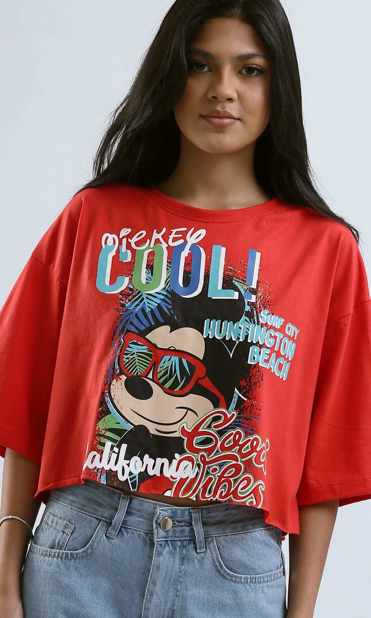 O189268 Fashionable Printed "Mickey Mouse" Red Tee