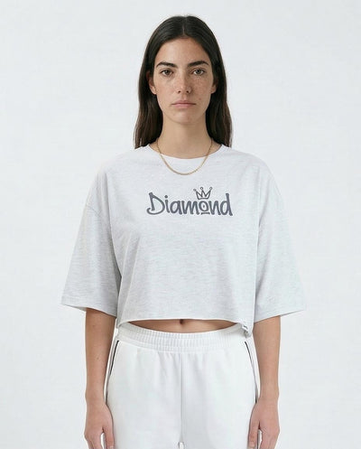 تي شيرت قصير مطبوع ''Diamond'' هيذر رمادي فاتح