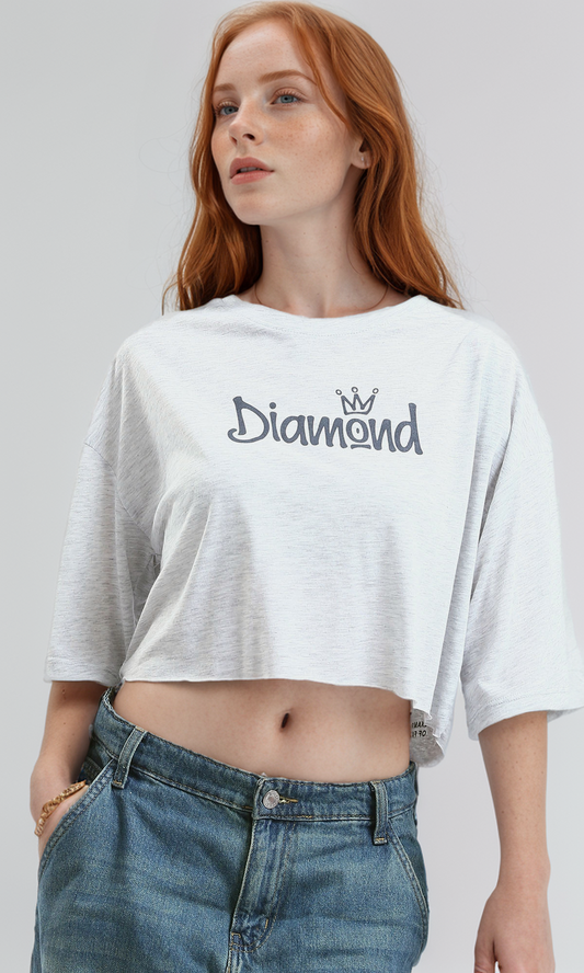 O189269 Printed ''Diamond'' Heather Light Grey Short Tee