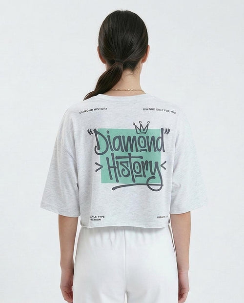 Ravin Women’s Diamond History Oversized Graphic Crop Top – Heather Grey - o189269