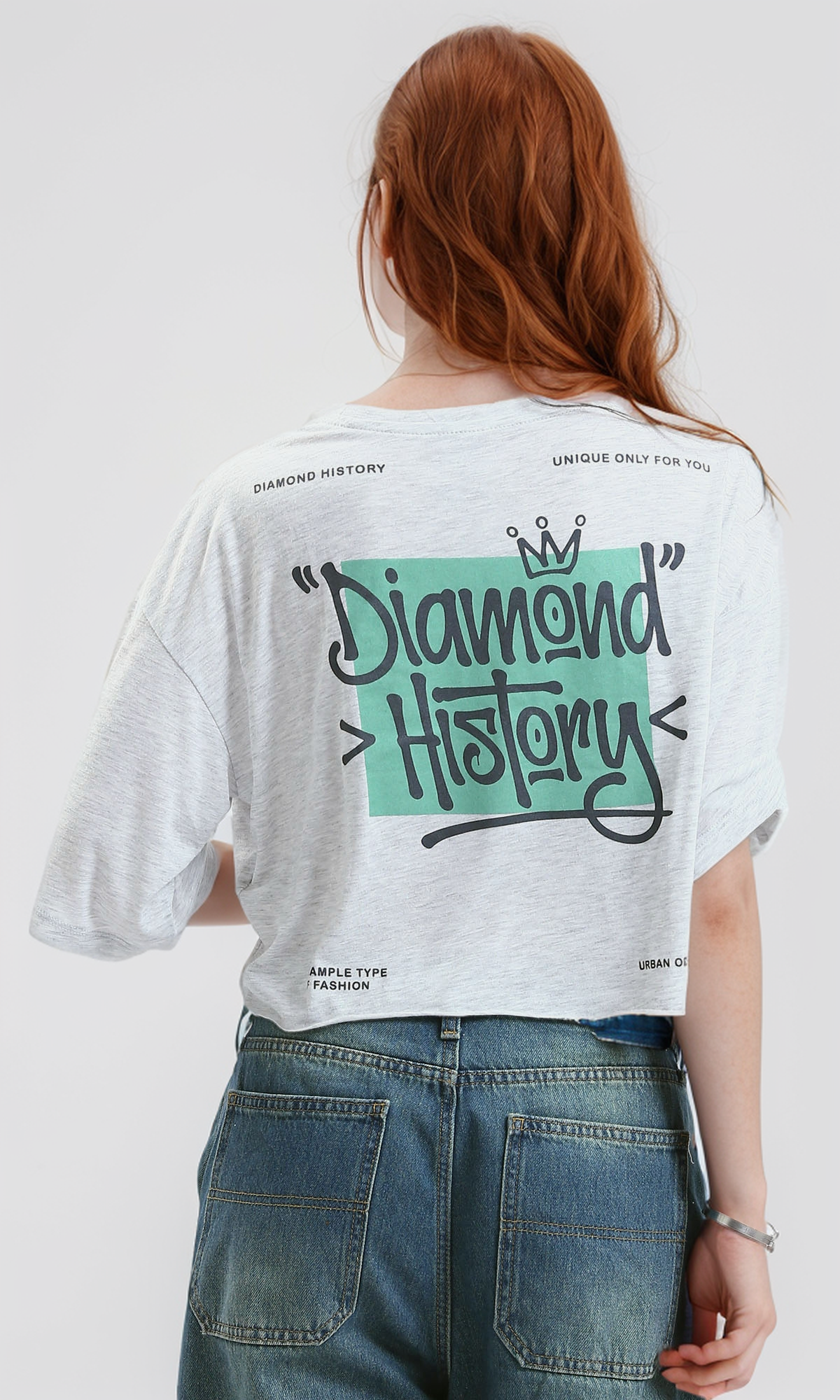 O189269 Printed ''Diamond'' Heather Light Grey Short Tee