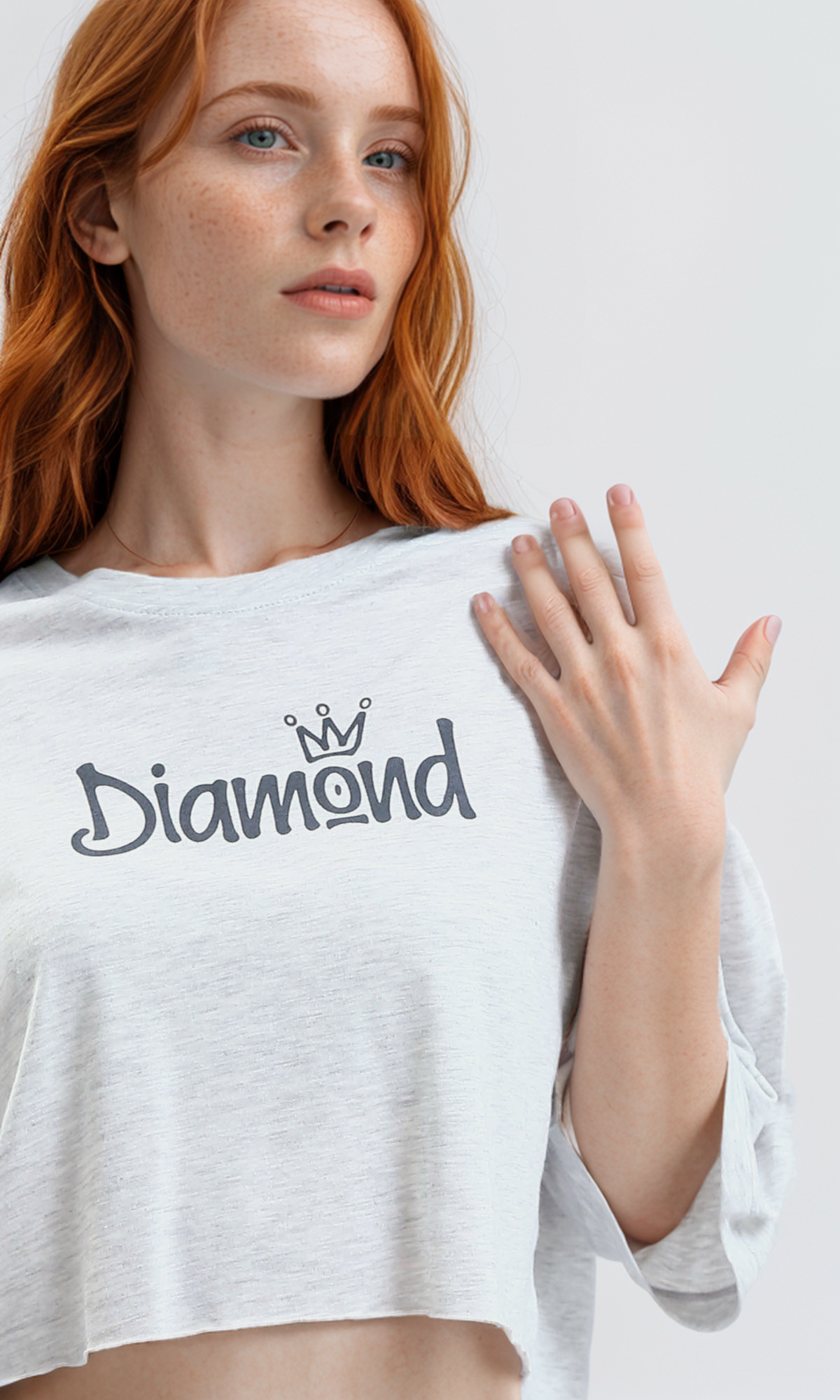 O189269 Printed ''Diamond'' Heather Light Grey Short Tee