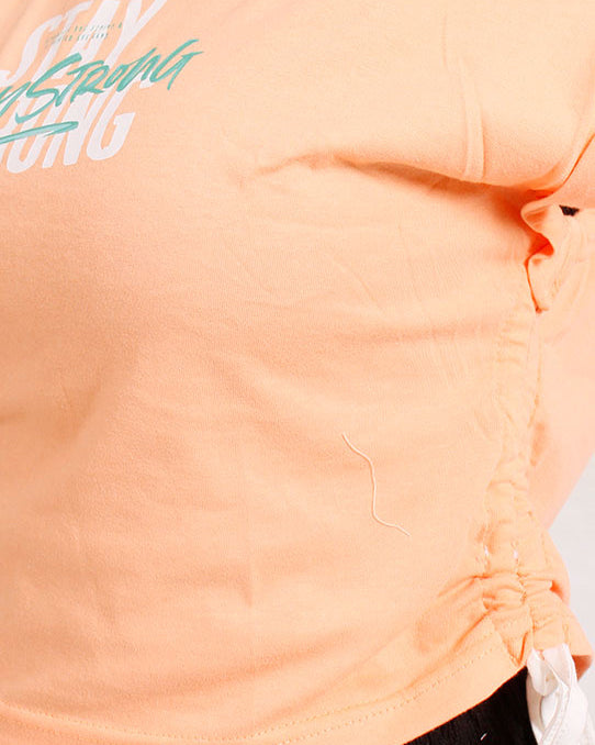 Ravin Women's Side-Cinched Graphic Tee – Peach "Stay Strong" - O189274