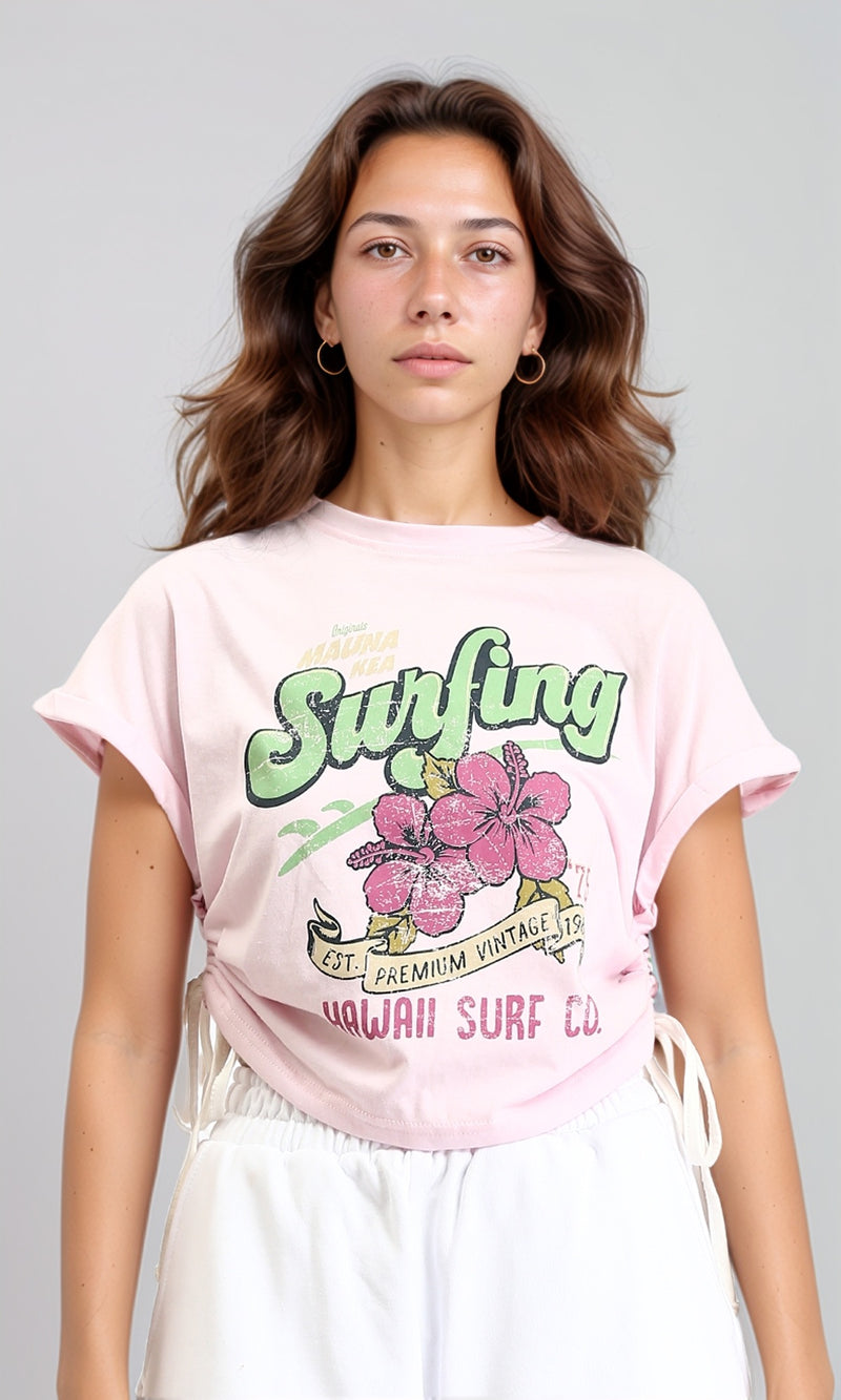 O189275 - Printed Slip On Summer Tee - Rose