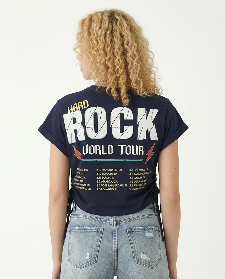 Ravin Women’s Hard Rock Graphic Tee with Cinched Drawstring Sides - Navy - O189277