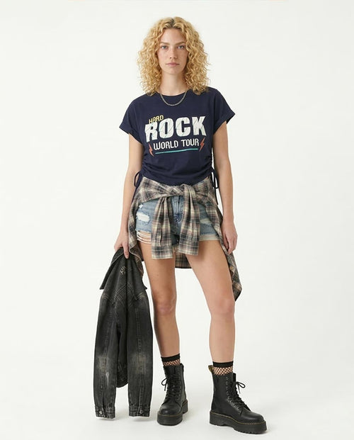 Ravin Women’s Hard Rock Graphic Tee with Cinched Drawstring Sides - Navy - O189277