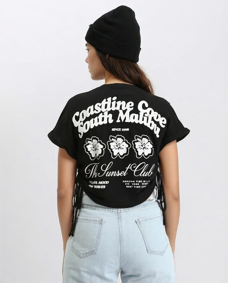 Ravin "The Sunset Club" Side-Tie Graphic Tee - Black - O189278