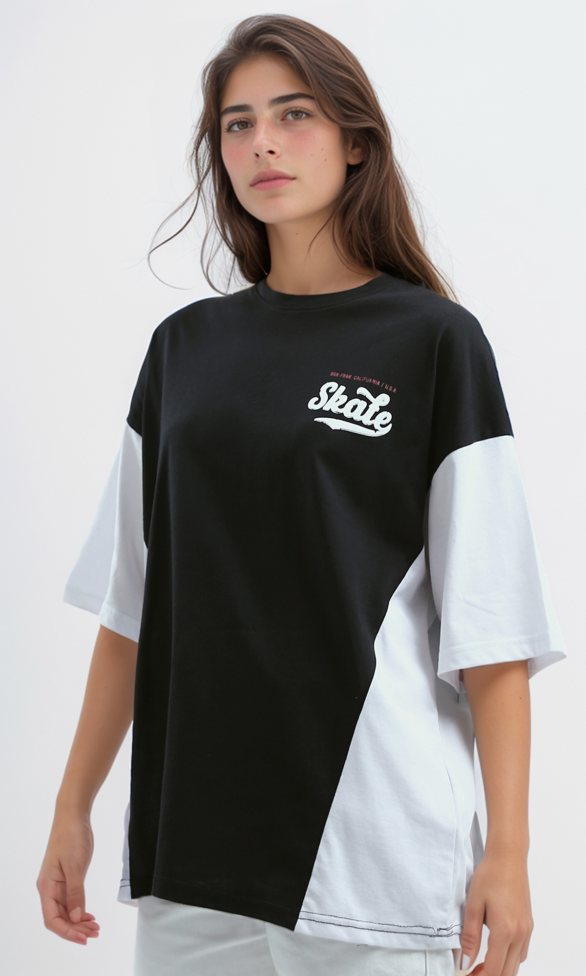 O189280 Summer Elbow Sleeves Black & White Printed Long Tee