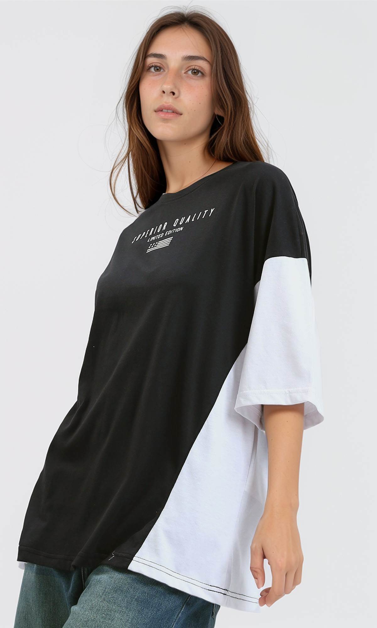 O189281 Crew Neck Printed Black And White Summer Tee