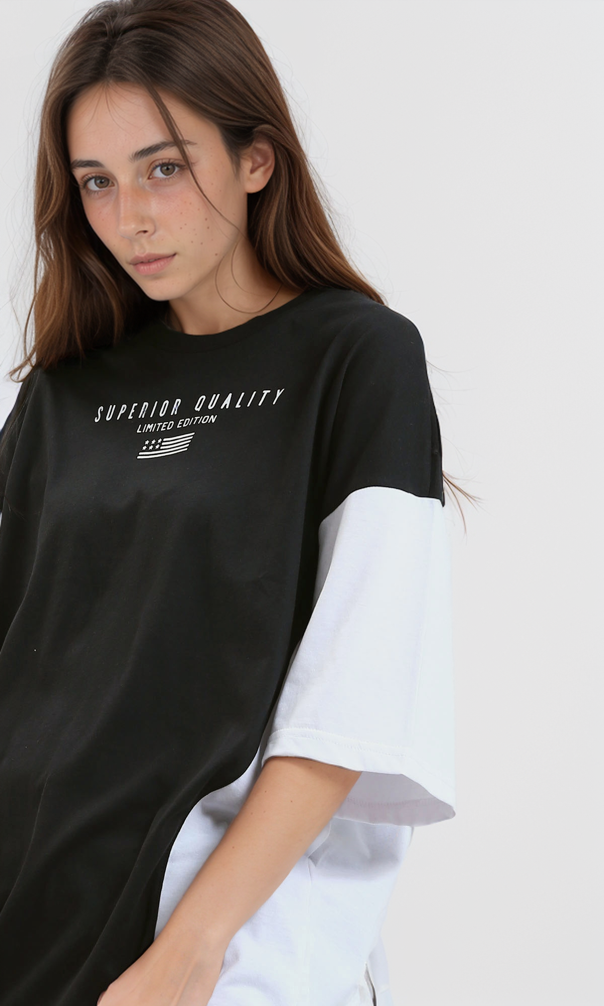 O189281 Crew Neck Printed Black And White Summer Tee